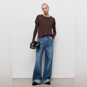 Mango High Waisted Wide Leg Jeans Size 2 | 100% Cotton Button Fly Zipper